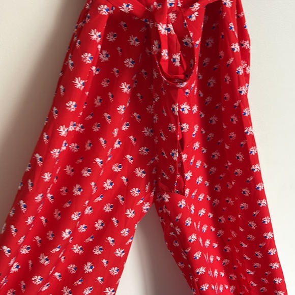 BOOHOO | Red floral short sleeve full length crossover jumpsuit - Picture 3 of 8